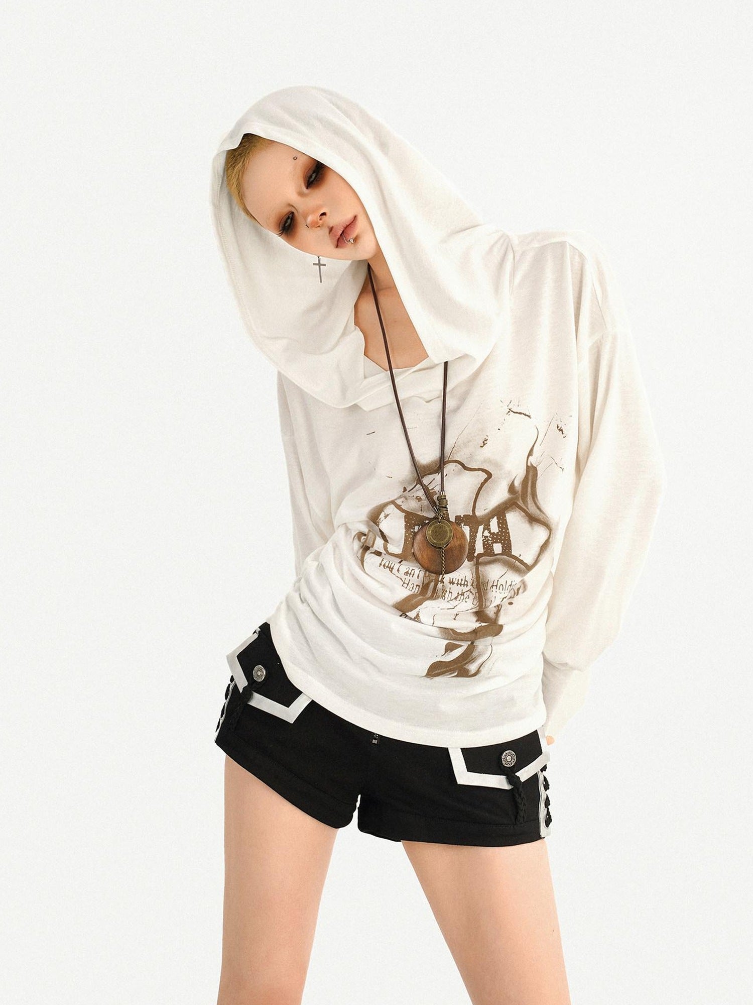 Nico Molly Vintage Loose Fit Hooded Skull Graphic Casual Women Campus Travel Hoodie