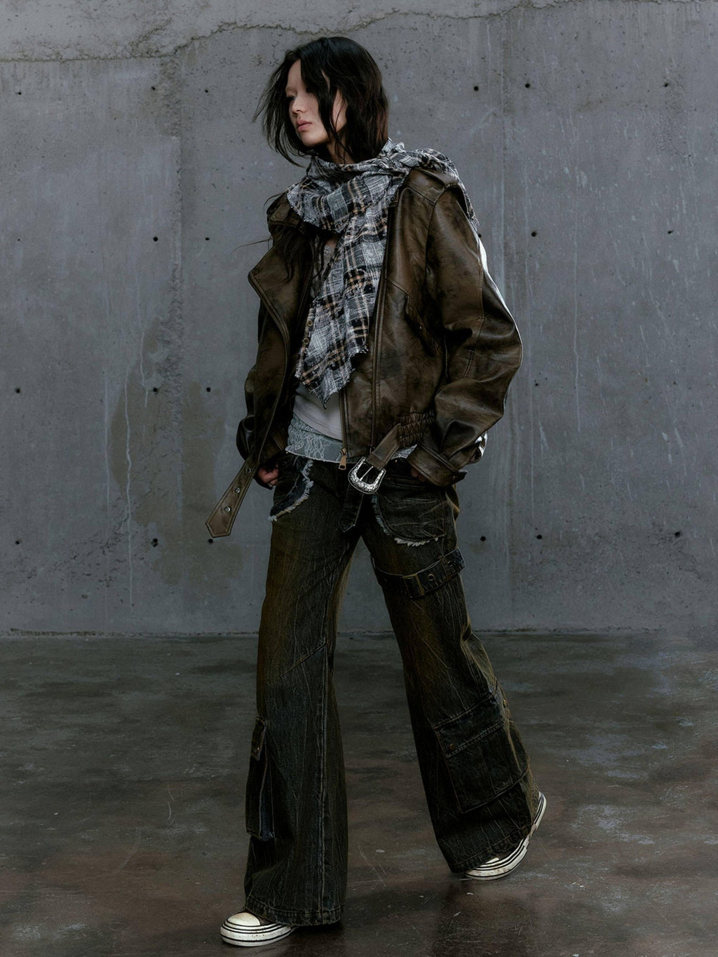 Cest Nous Washed Pu Leather Zipper Loose Fit Street Youth Black Brown Bomberjackets
