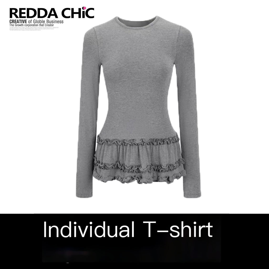 REDDACHIC_Heather_Gray_Layered_Lettuce_Edge_Slim_Fit_Women'S_Derong_Long_Sleeve_T-Shirts_MISSTT