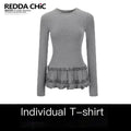 REDDACHIC_Heather_Gray_Layered_Lettuce_Edge_Slim_Fit_Women'S_Derong_Long_Sleeve_T-Shirts_MISSTT