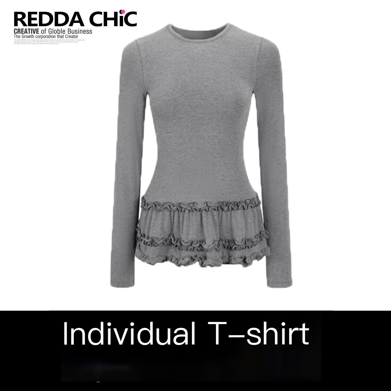 REDDACHIC_Heather_Gray_Layered_Lettuce_Edge_Slim_Fit_Women'S_Derong_Long_Sleeve_T-Shirts_MISSTT