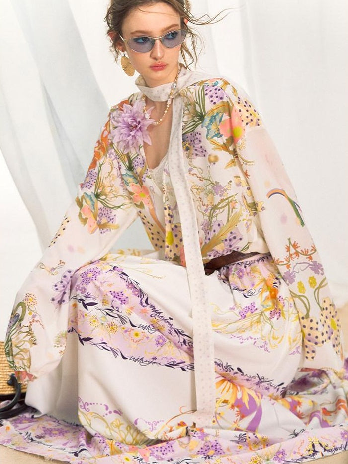 OfAkiva Slimming Vintage Loose Floral Chiffon V-neck Long Sleeve Women Printed Blouses