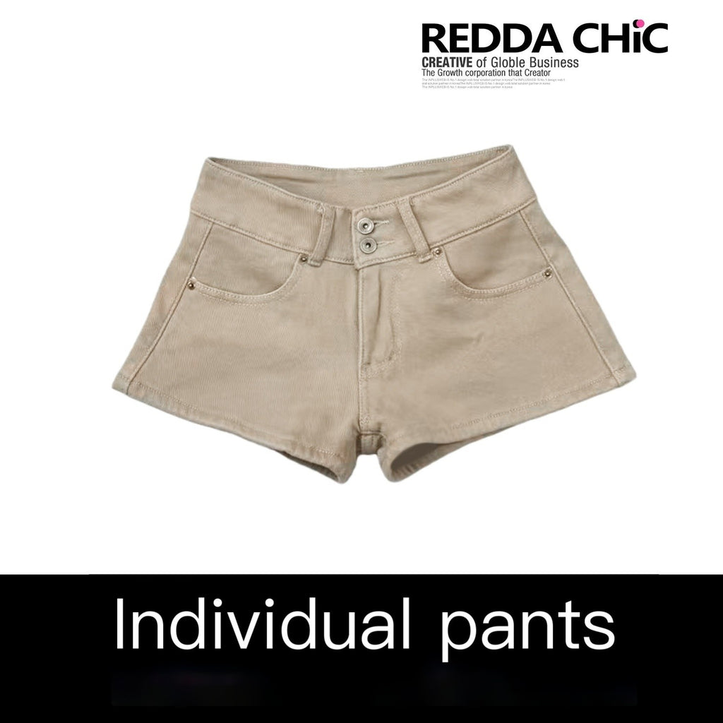 REDDACHIC_Vintage_Khaki_Fleece_Lined_High_Waist_Slim_Women'S_Cotton_Stretch_Denim_Shorts_MISSTT
