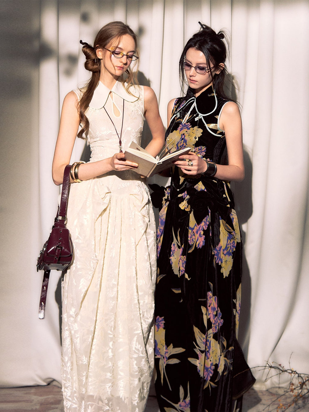 OfAkiva Elegant Chinese Style Jacquard High Waist A Line Two Piece Women Maxi Dresses