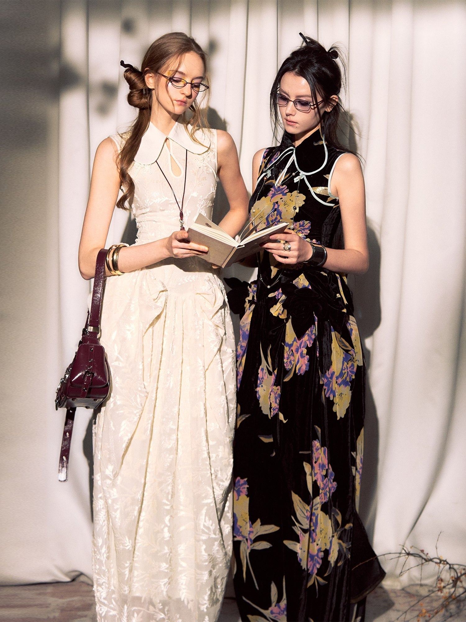 OfAkiva Elegant Chinese Style Jacquard High Waist A Line Two Piece Women Maxi Dresses