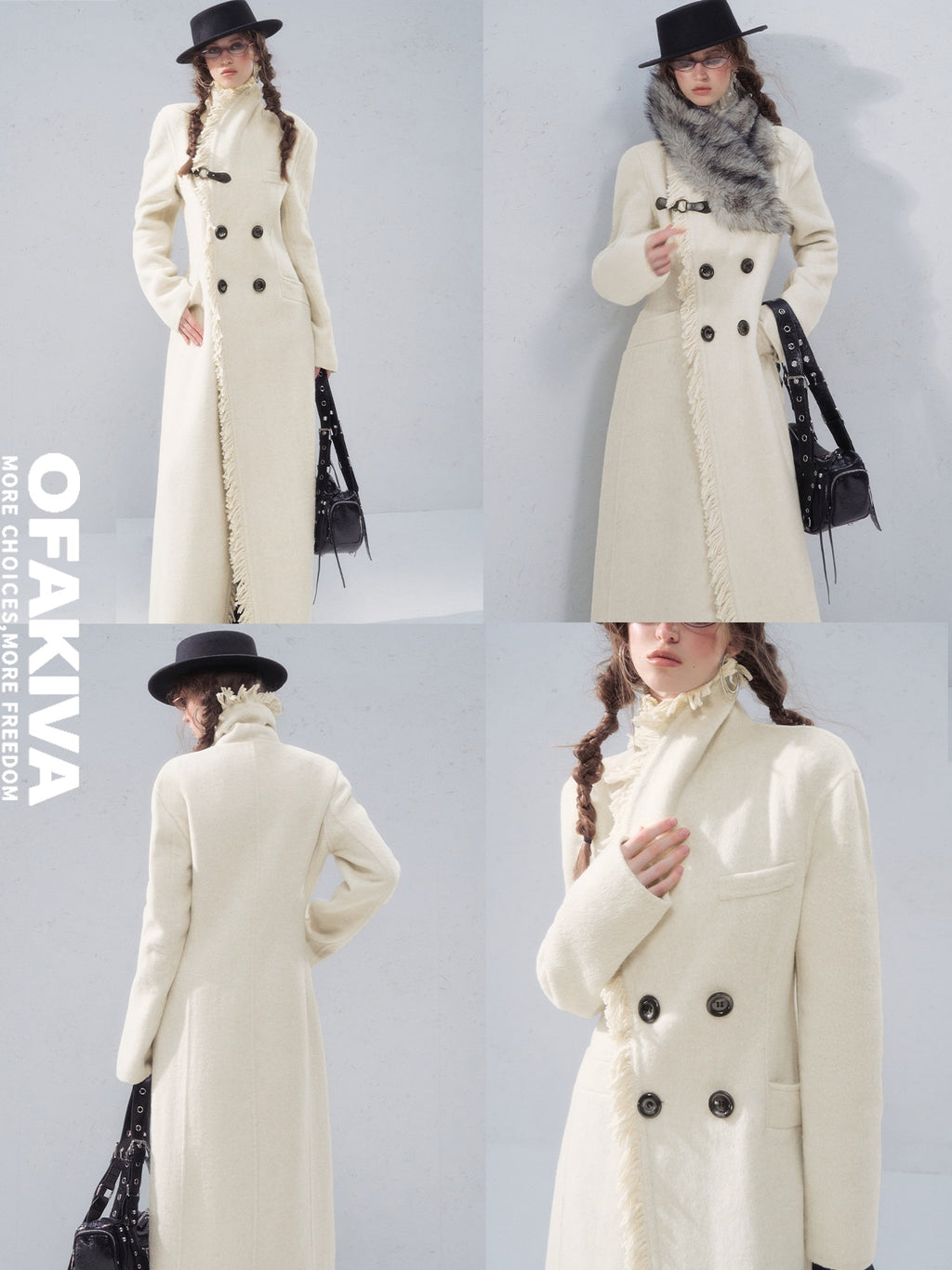OfAkiva Warm Thick Vintage Slim Fit Long Single Breasted Lapel For Women Wool Coats