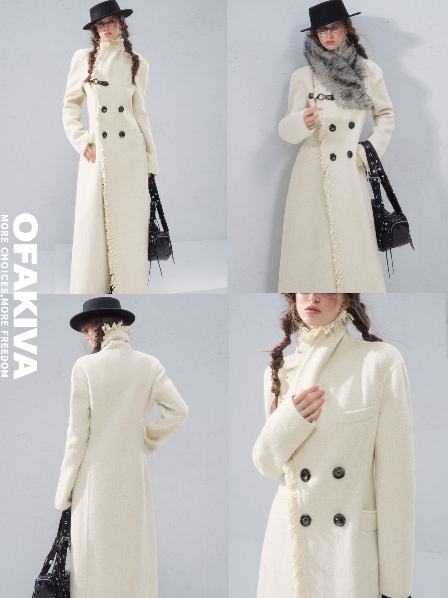OfAkiva Warm Thick Vintage Slim Fit Long Single Breasted Lapel For Women Wool Coats