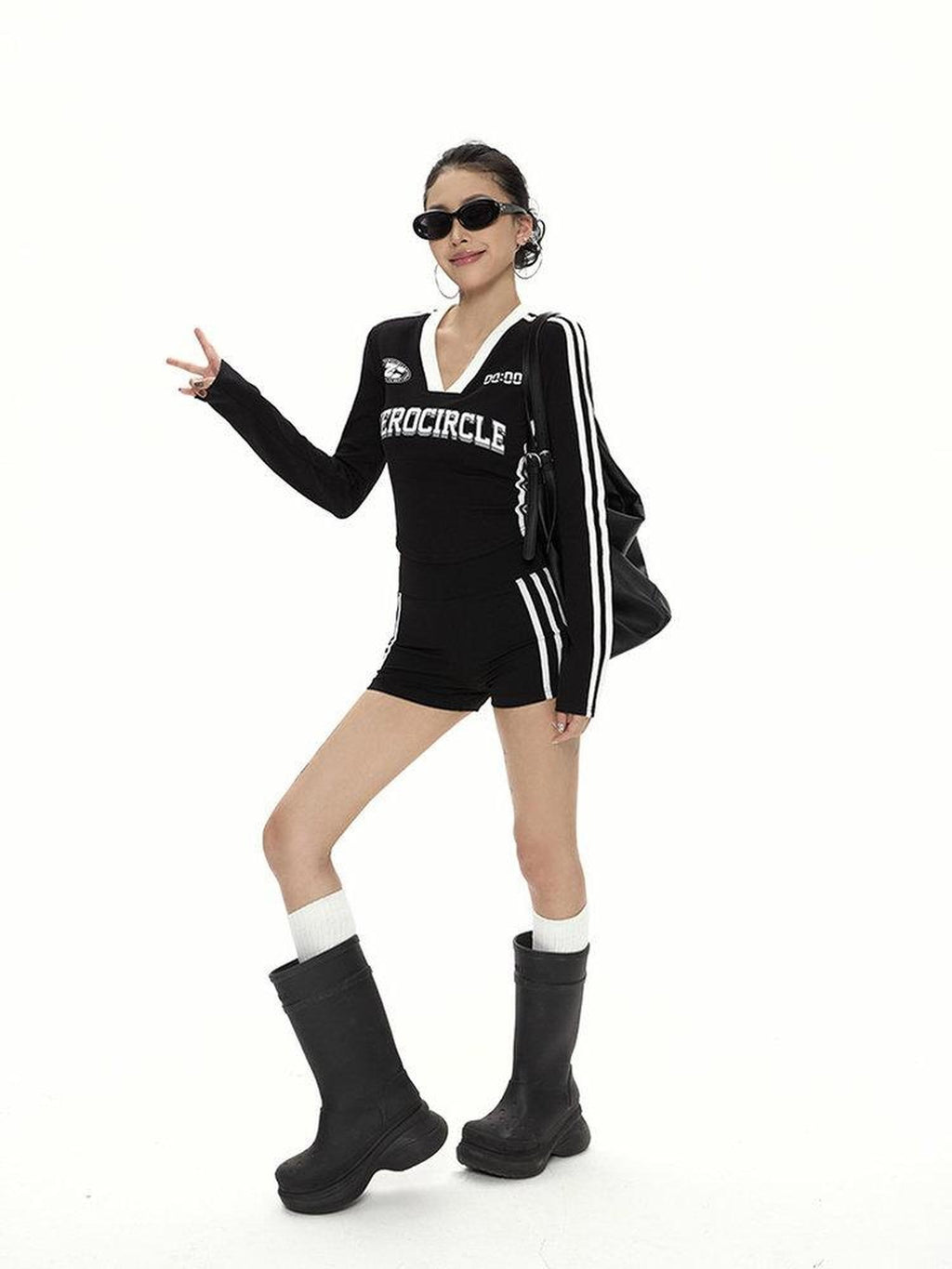 ZERO Slim Fit Black Cropped Cotton Printed Sexy Girl Casual Long Sleeve T-Shirts