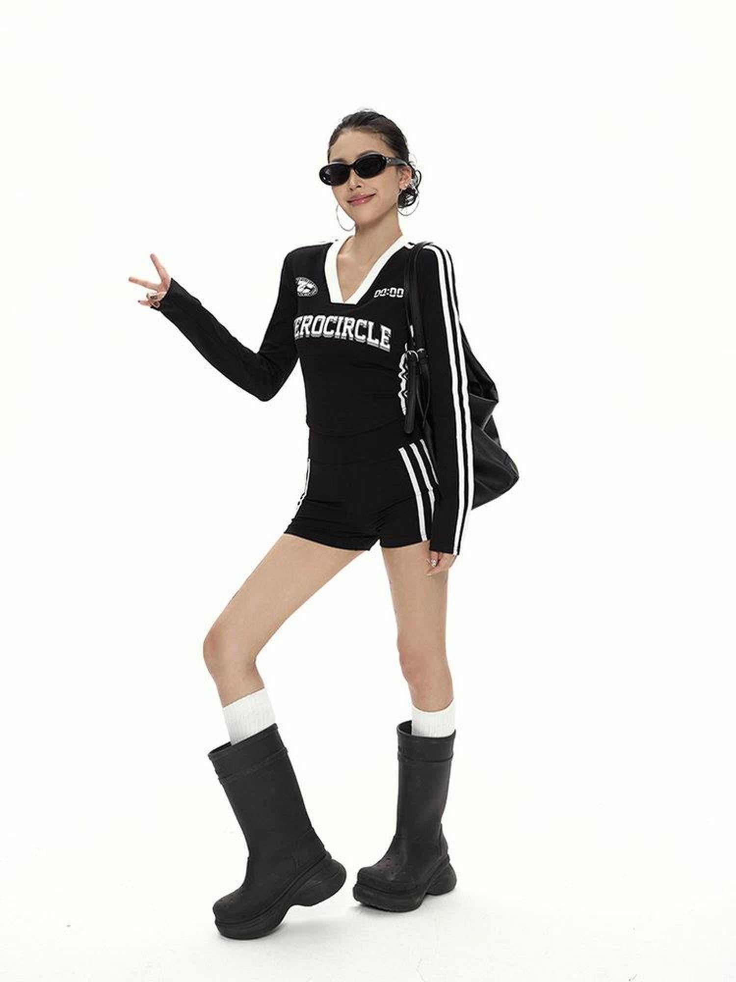 ZERO Slim Fit Black Cropped Cotton Printed Sexy Girl Casual Long Sleeve T-Shirts
