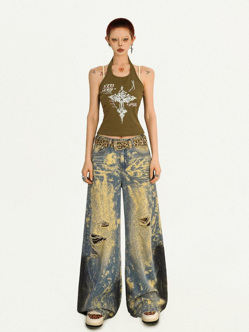 Nico Molly Original Halter Slim Fit Padded Women Y2K Olive Letter Print Camisoles