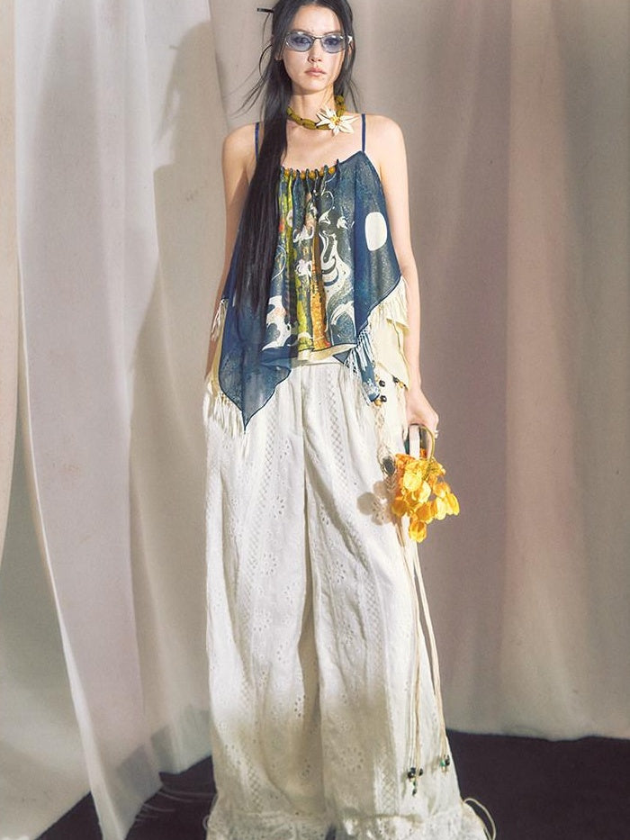 OfAkiva Lightweight Chiffon Printed Loose Fit Square Neck Mid Length Women Camisoles