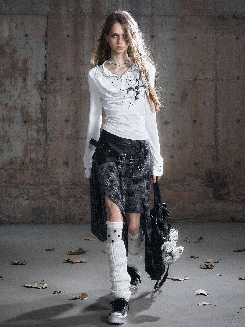 Cest Nous Tencel Non Deforming Punk Slim Printed Polo Collar Women Longsleevet-Shirts