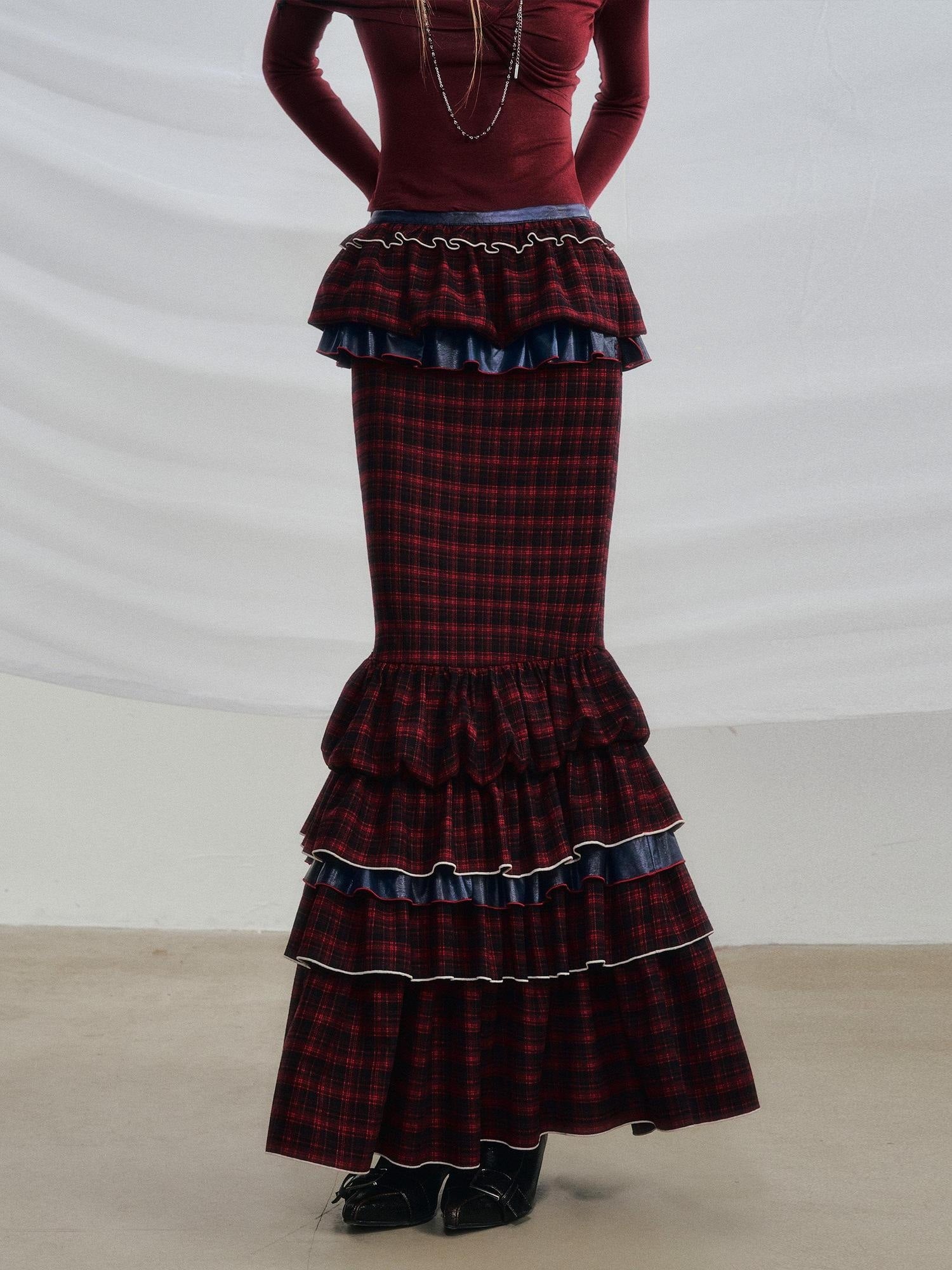 OfAkiva Pleated High Waist A Line Slim Fit City Commuter Women Plaid Maxi Skirts