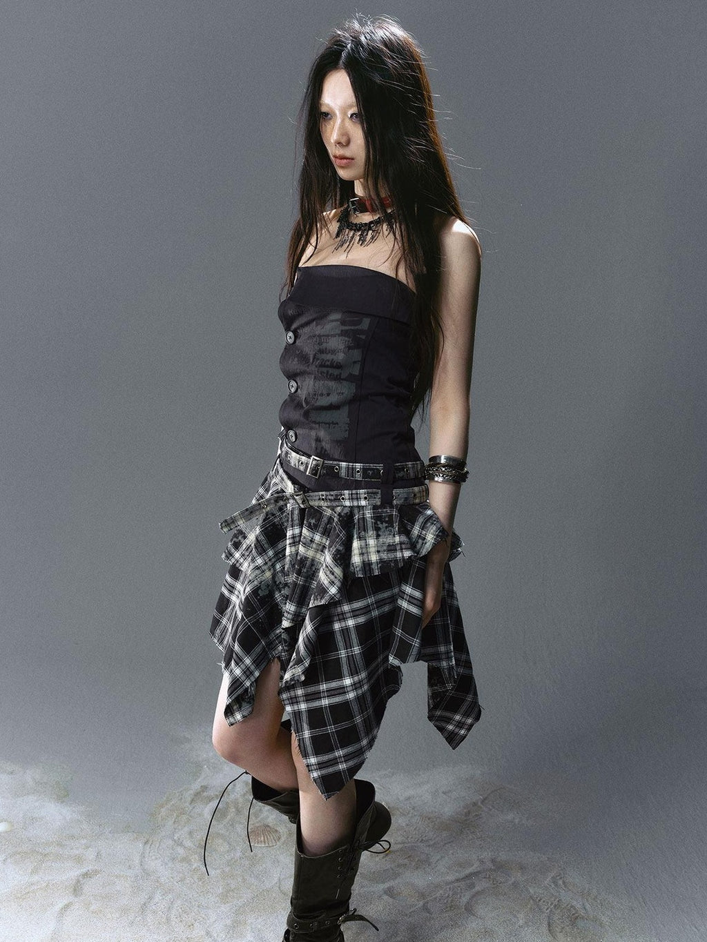 Cest Nous Strapless Asymmetric Print Cinched Waist A Line Cotton Street Style Minidresses