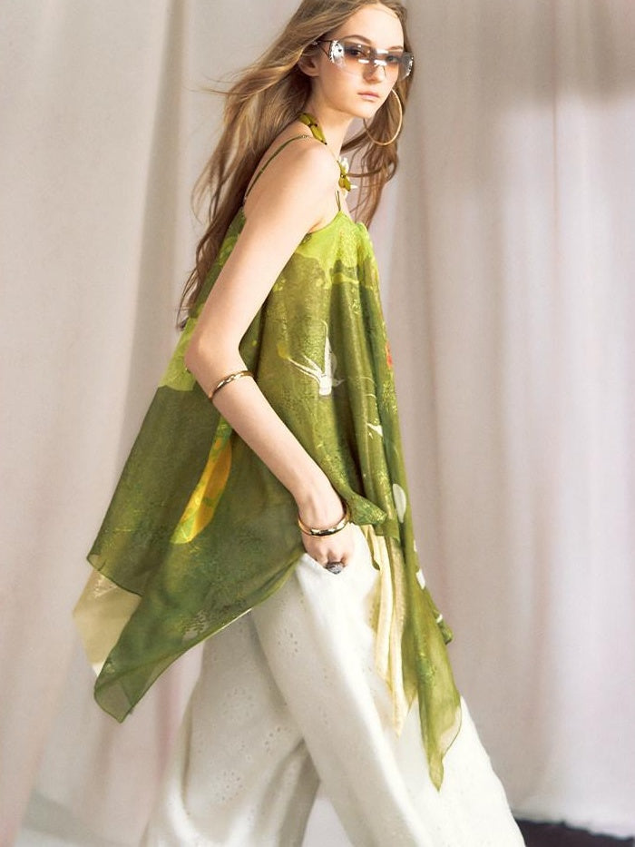 OfAkiva Lightweight Chiffon Printed Loose Fit Square Neck Mid Length Women Camisoles