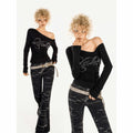 Nico_Molly_Rhinestone_Print_Slim_One_Shoulder_Sexy_Women_Text_Long_Sleeve_T-Shirts_MISSTT