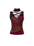 OPEN_AESTHETIC_Original_Design_Slim_Fit_Button_Patchwork_Striped_Women_Dark_Red_Tank_Tops_MISSTT