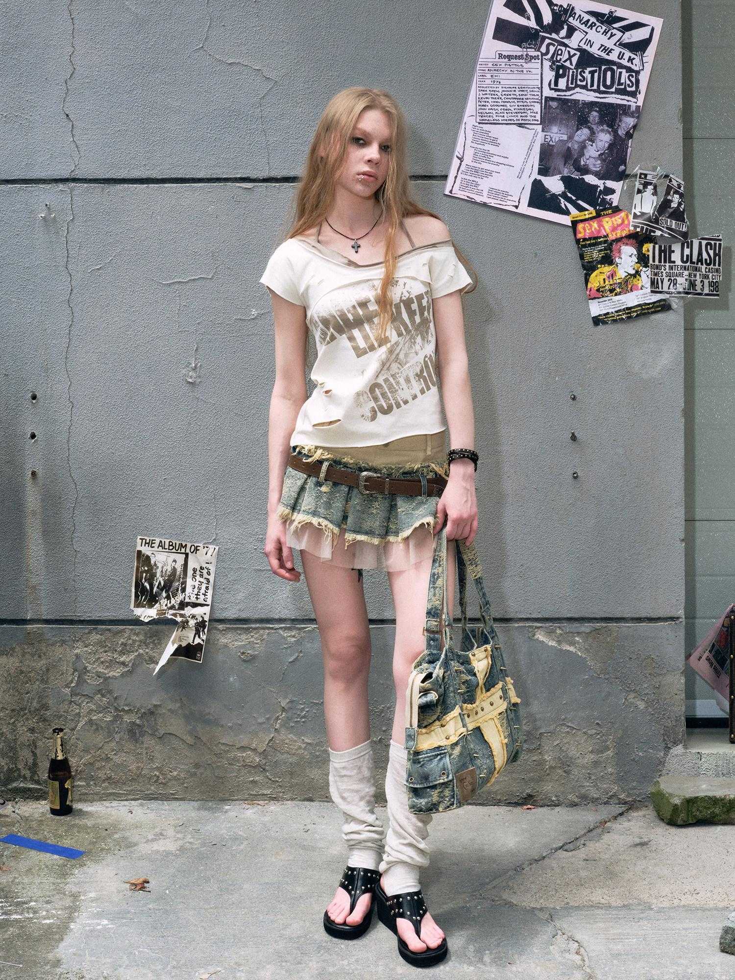 Cest Nous High Waist Ruched Pleated Spliced Cotton Blend Punk Womens Casual Miniskirts