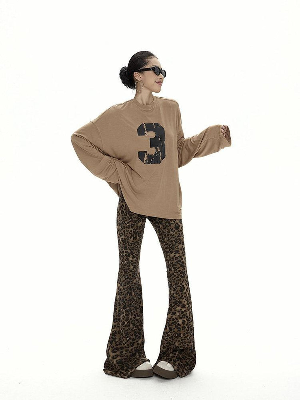 ZERO Soft Lyocell Knit Vintage Leopard Print Elastic Natural Waist Women Flared Pants