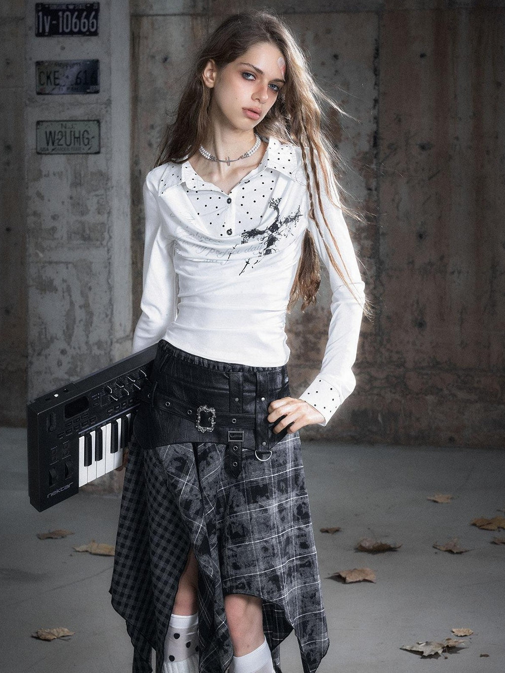 Cest Nous Tencel Non Deforming Punk Slim Printed Polo Collar Women Longsleevet-Shirts