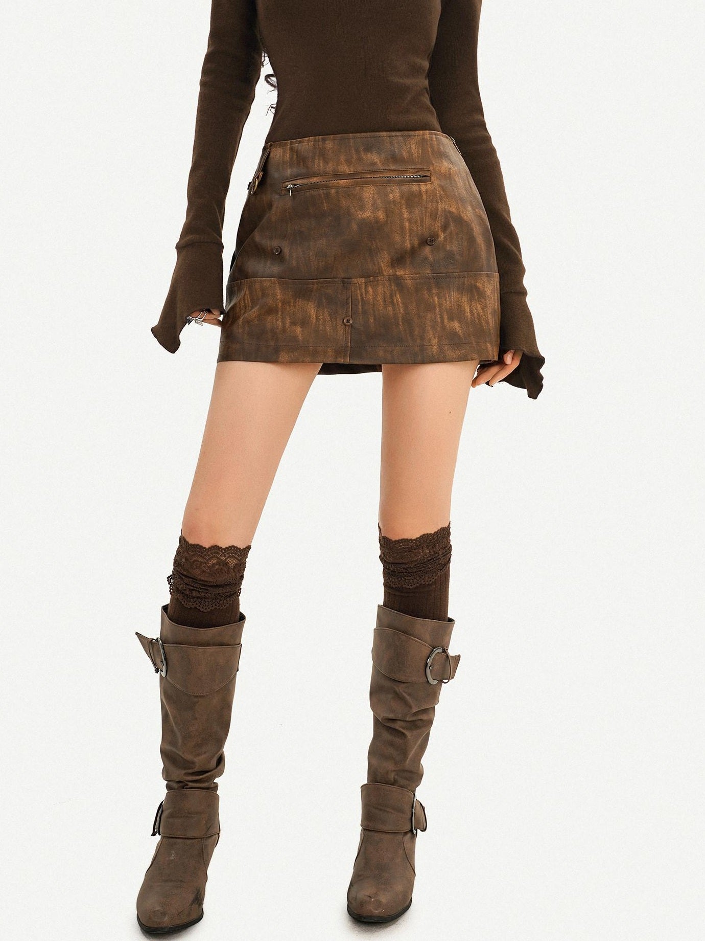 Nico Molly Leopard Trim Patchwork Nomadic A Line Mid Waist Casual Women Mini Skirts