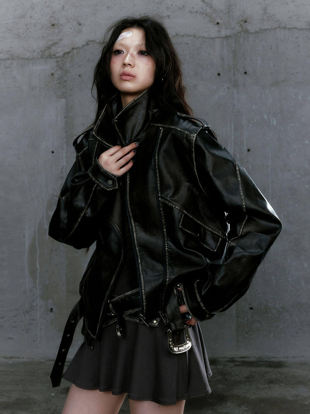 Cest Nous Washed Pu Leather Zipper Loose Fit Street Youth Black Brown Bomberjackets