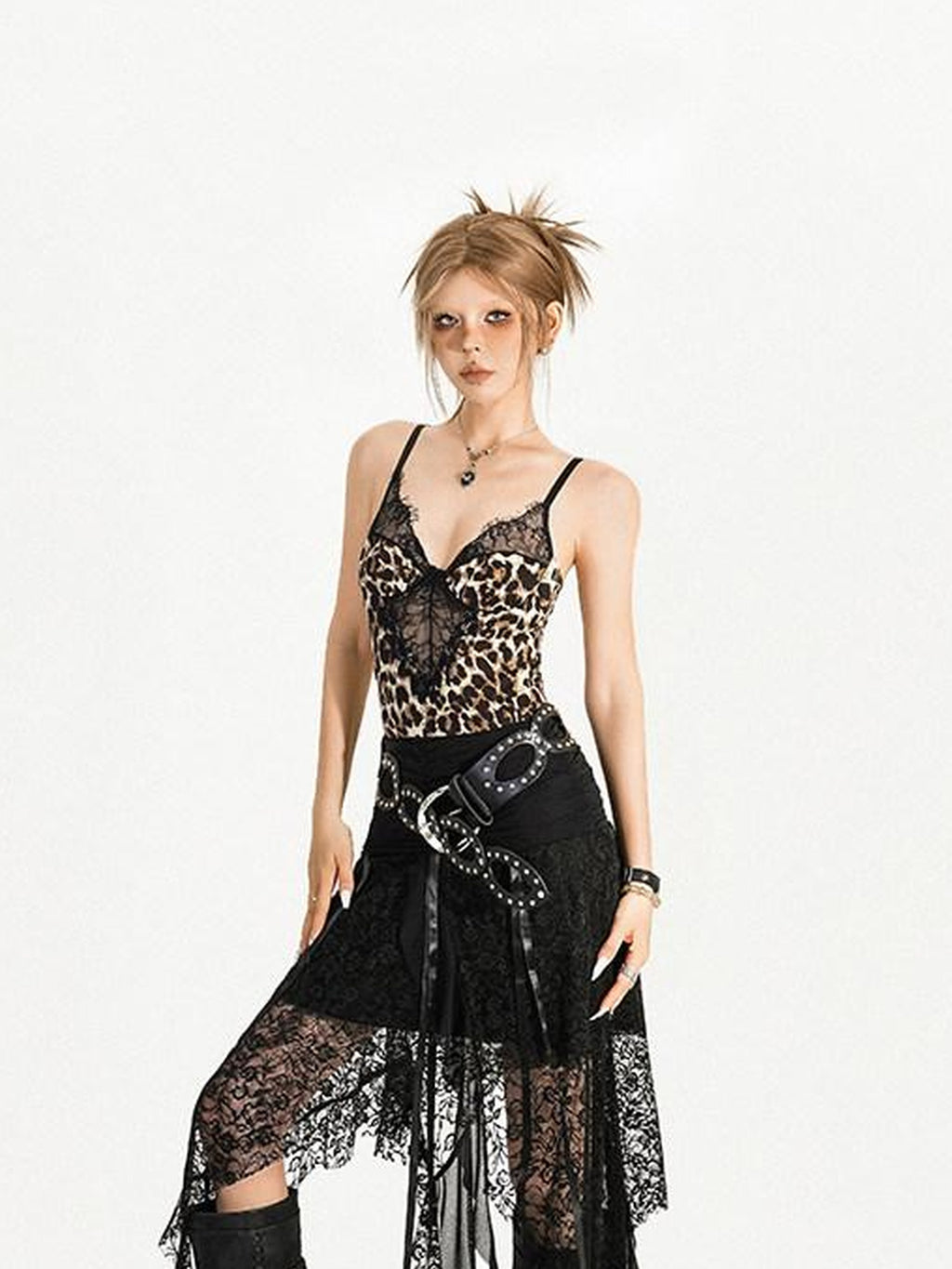 Nico Molly Rhinestone Cutout Vintage Punk Street Women Smooth Pu 5Cm Buckle Belts