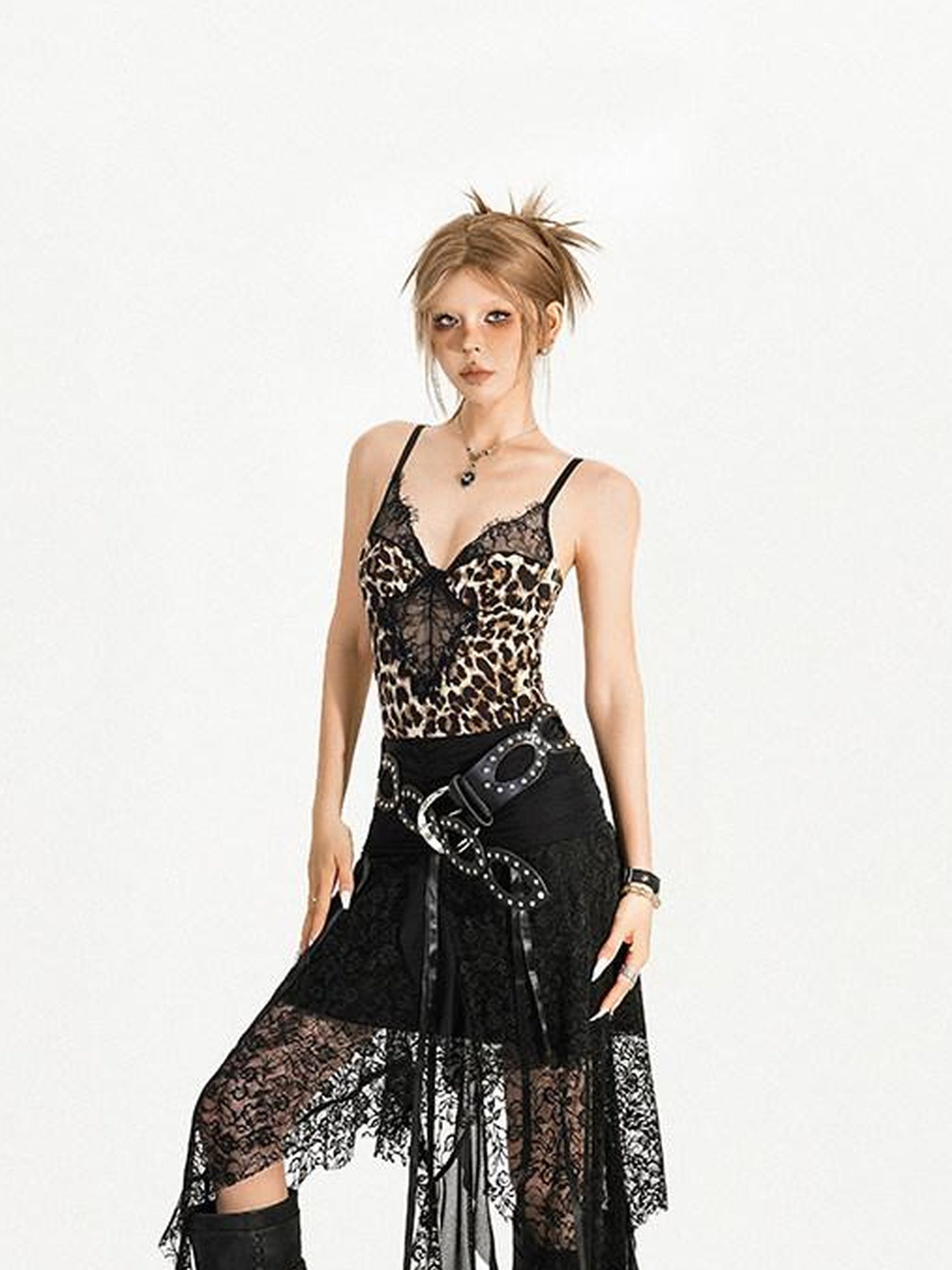 Nico Molly Rhinestone Cutout Vintage Punk Street Women Smooth Pu 5Cm Buckle Belts