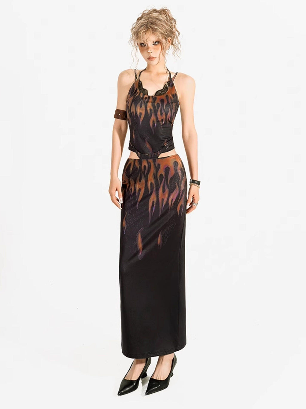 Nico Molly Polyester Pullover Cropped Top High Waist Multicolor Two Piece Top & Skirt Sets