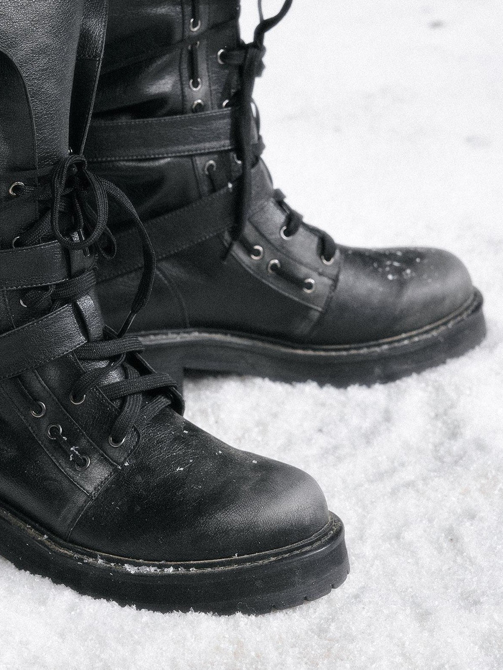 Cest Nous Low Heel Mid Calf Belt Buckle Casual Riding Round Toe Leather Lined Black Boots