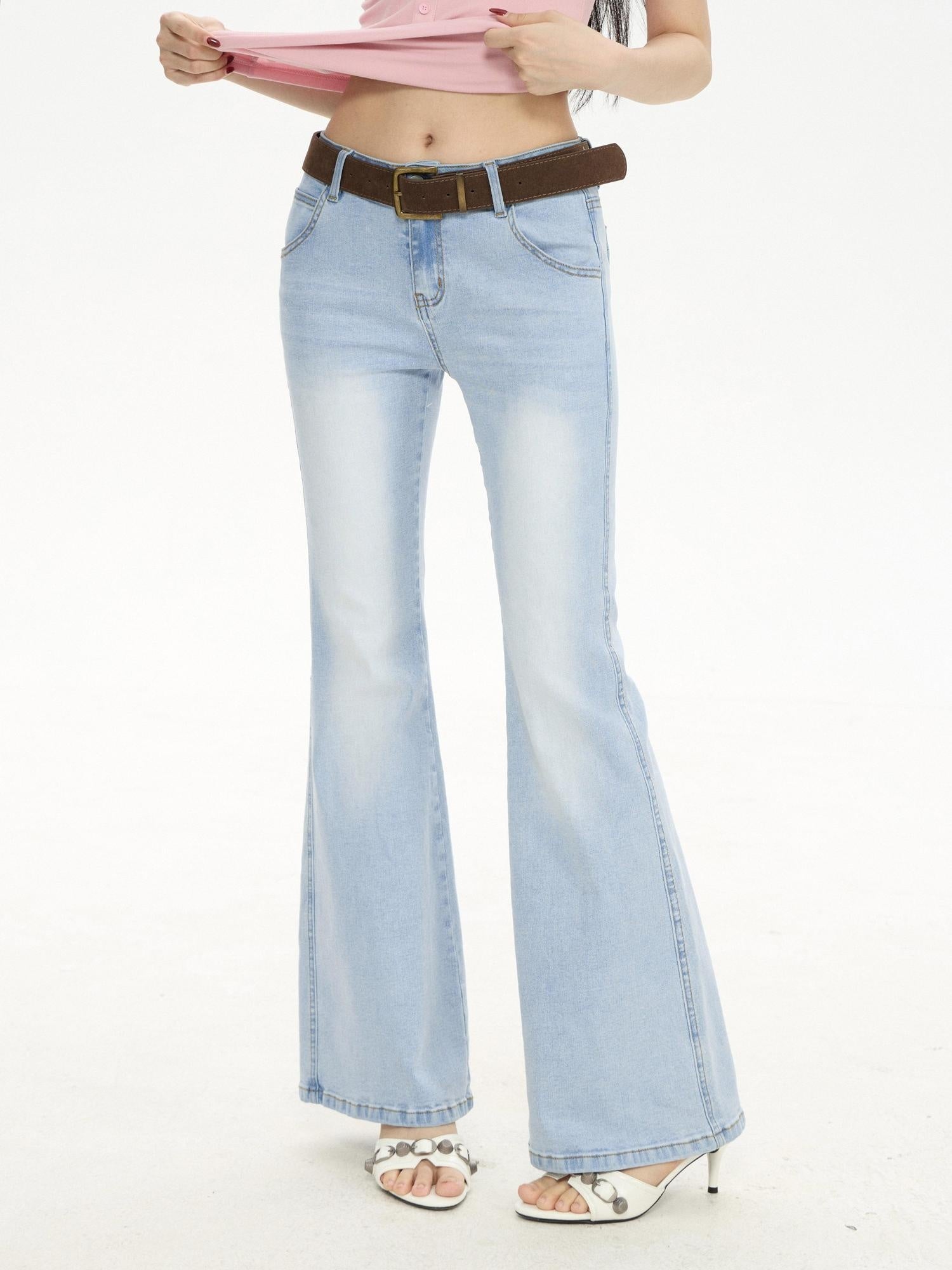 ZERO Low Rise Loose Fit Casual Non Stretch Denim Women Light Dark Wash Flared Jeans