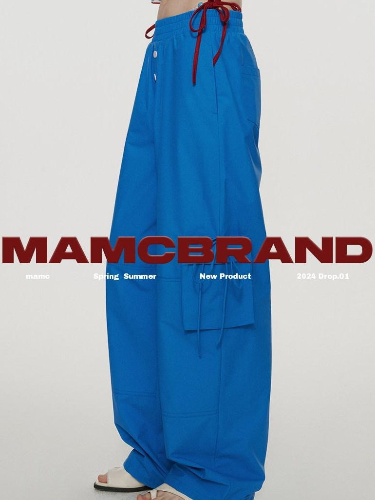 MAMC Minimalist Commuter Mid Rise Pockets Blue Polyester Women Straight Pants