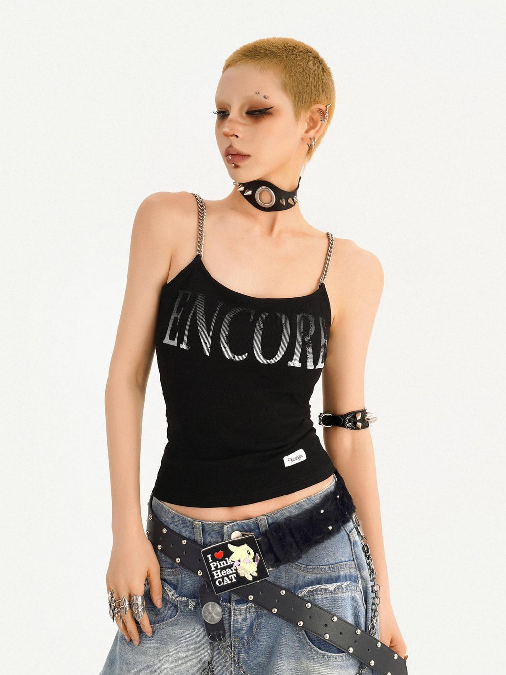 Nico Molly Loose U Neck Printed Short Non Padded Women Layering Khaki Black Camisoles