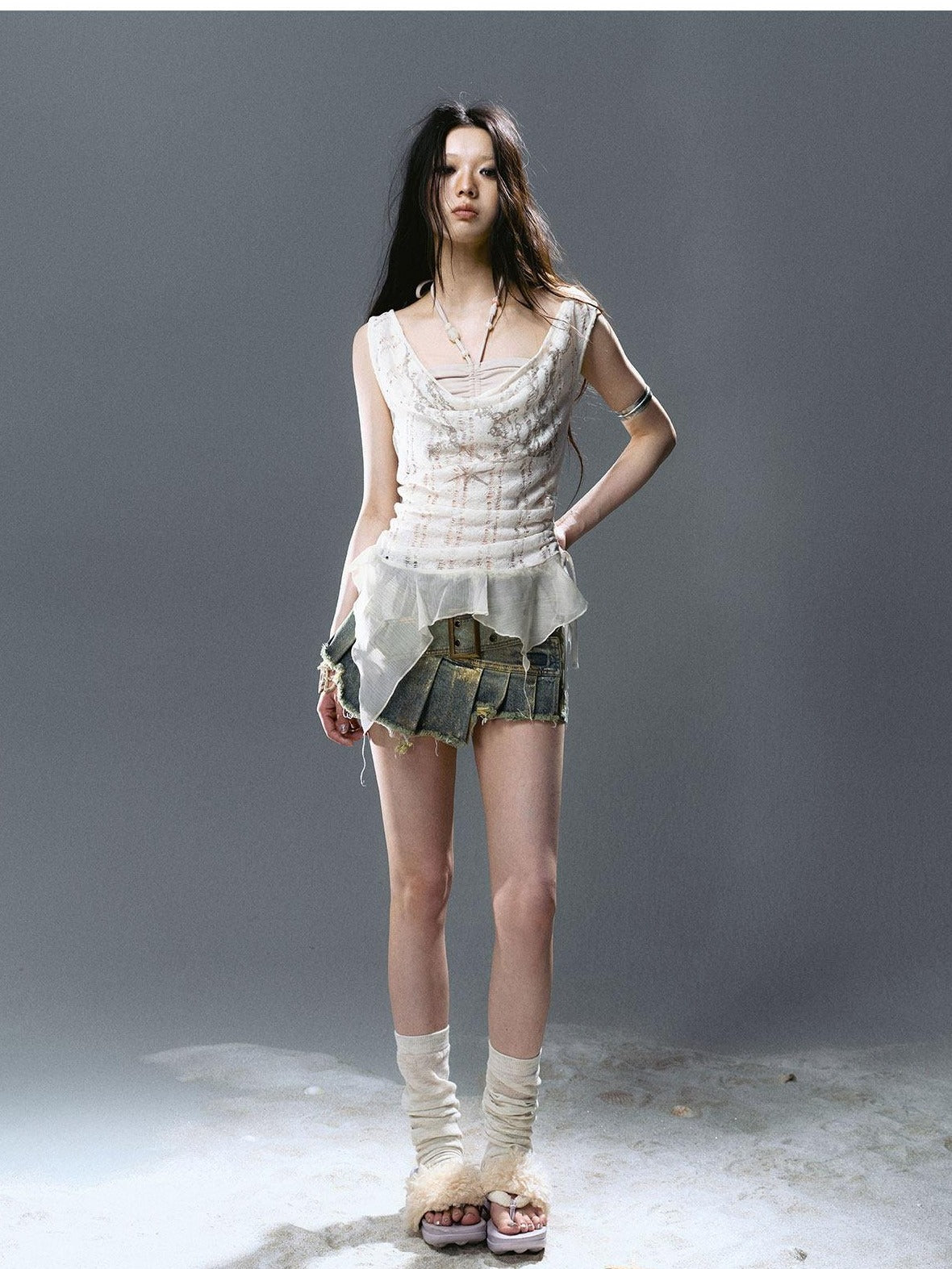 Cest Nous Asymmetrical Patchwork Chiffon Strappy Slim Fit Street Printed Minidresses