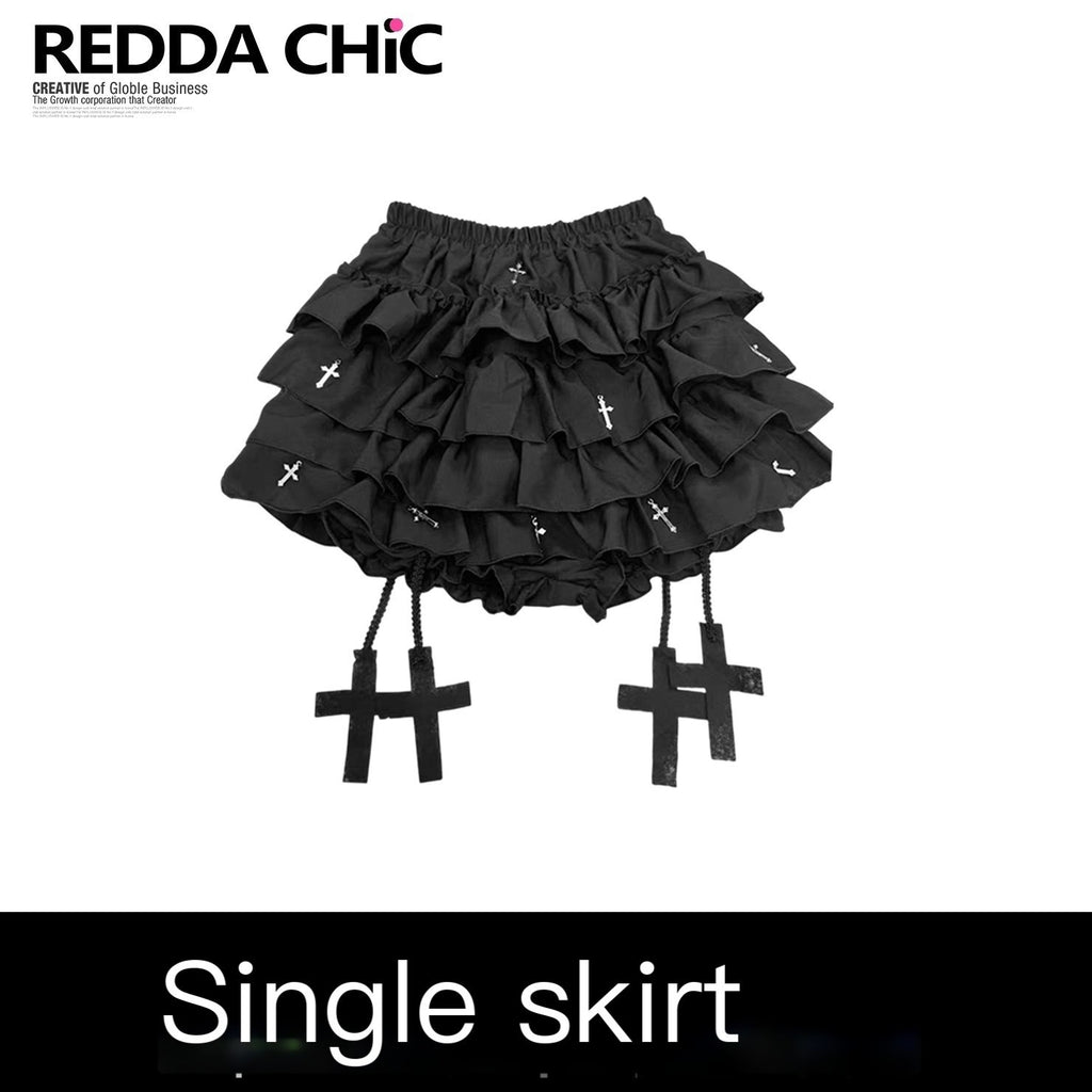 REDDACHIC_Dark_Punk_Cross_Tiered_Cake_Pleated_Women'S_Polyester_Skorts_MISSTT