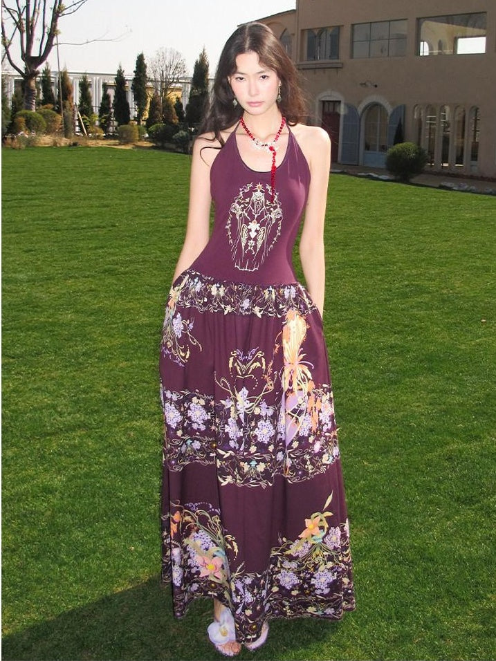OfAkiva Embroidered High Waist Casual Flared Sleeveless Vacation Women Maxi Dresses