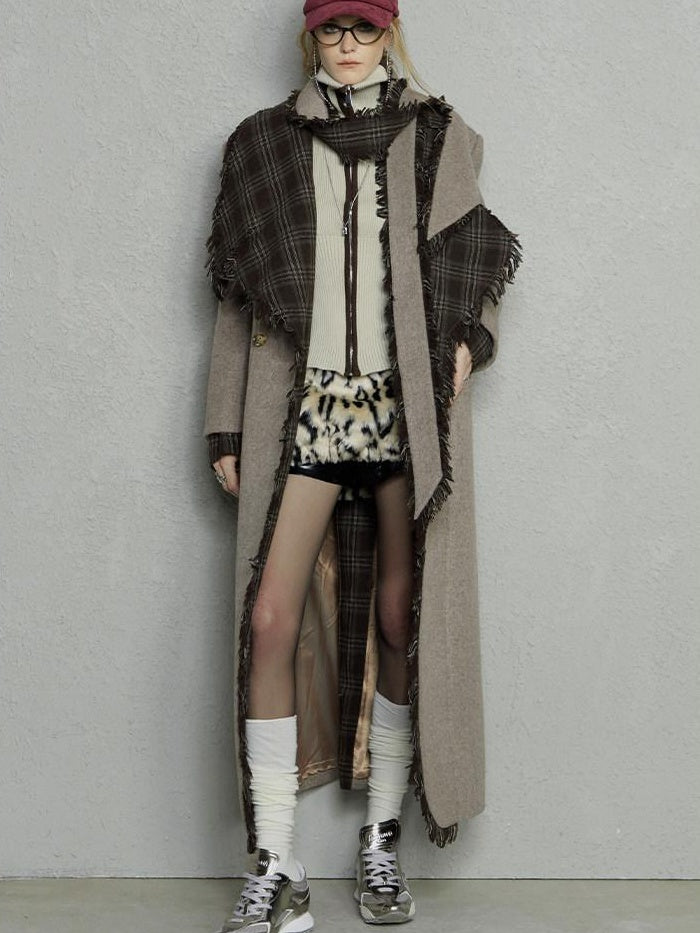 OfAkiva Warm Woolen Thick Hooded Slim Fit Checked Lapel Commuter Women Long Coats