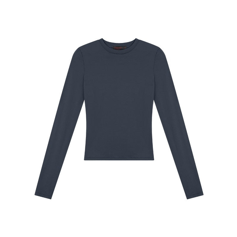 ZERO_Soft_Viscose_Knit_Sexy_Slim_Crewneck_Women_Black_Navy_Long_Sleeve_Crop_Tops_MISSTT