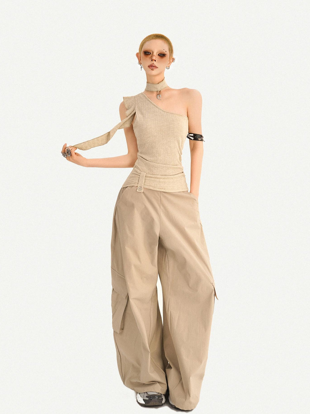 Nico Molly Khaki Padded Slim Street Style Casual Travel Youth Off Shoulder Crop Tops
