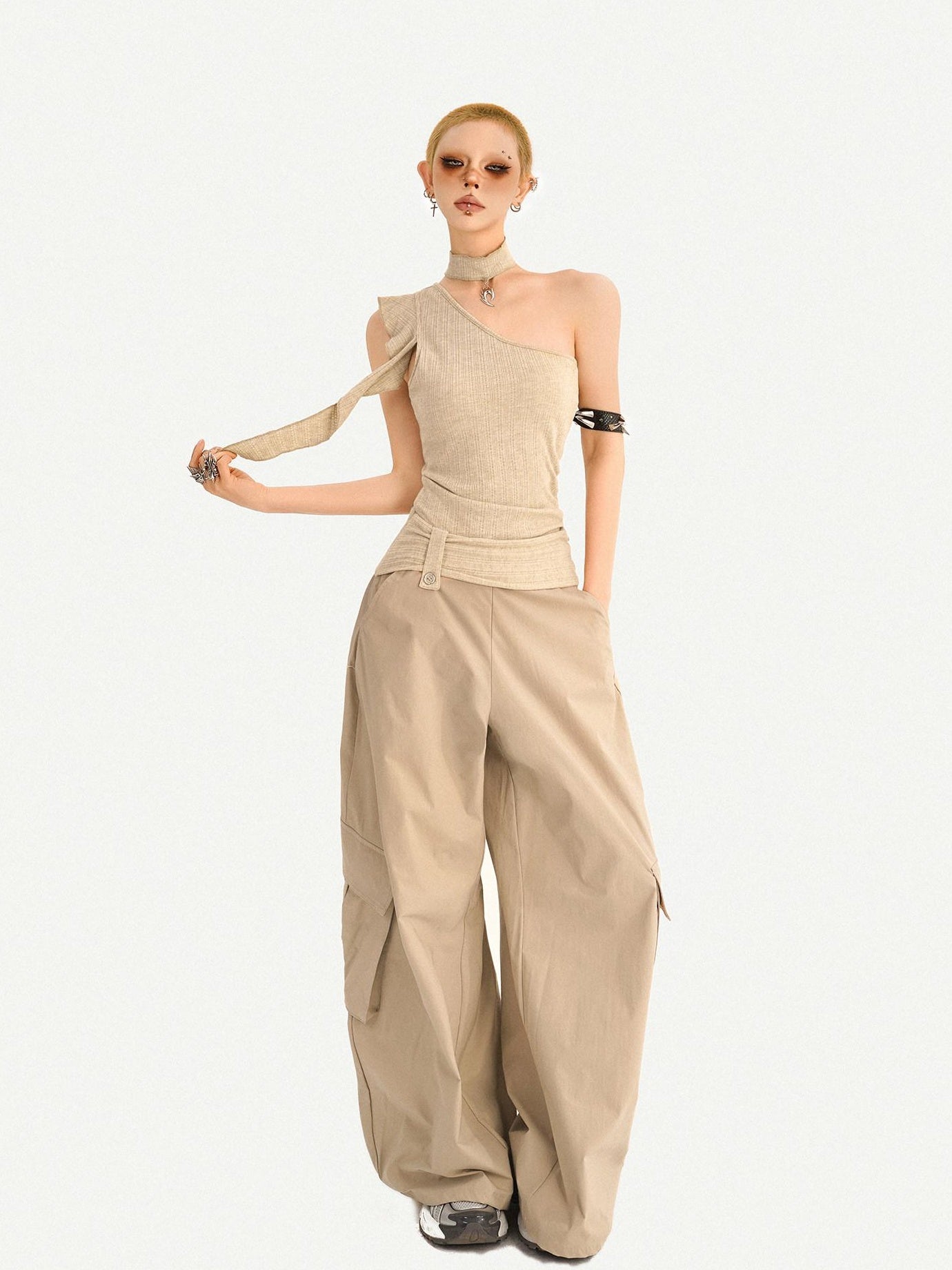 Nico Molly Khaki Padded Slim Street Style Casual Travel Youth Off Shoulder Crop Tops