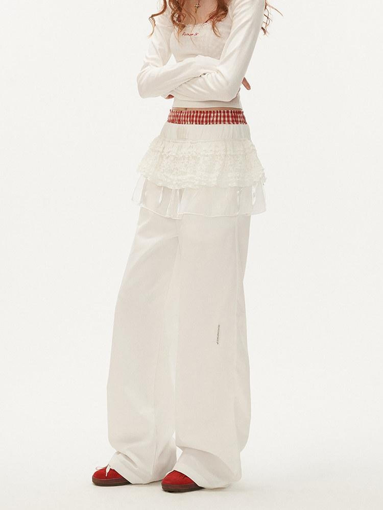 MAMC Minimalist Natural Waist Commuter Workwear White Polyester Wide Leg Pants