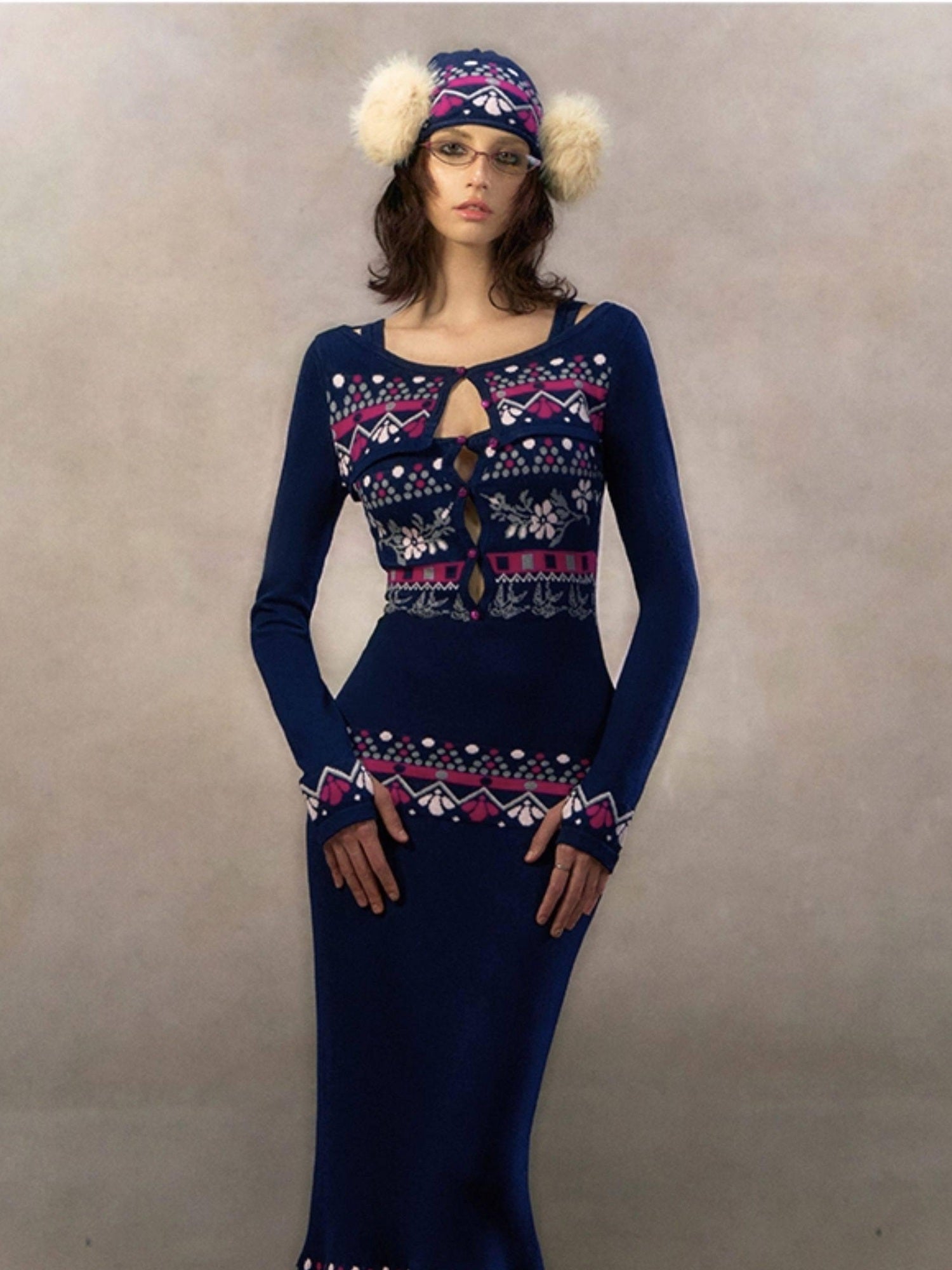 OfAkiva Elegant High Waist Knit Two Piece Mermaid Slim Long Sleeve Women Maxi Dresses