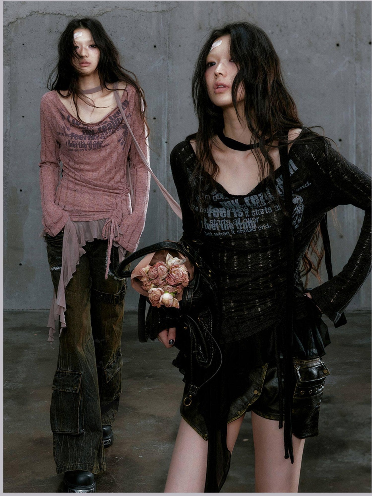 Cest Nous Patchwork Punk Threequarter Sleeve Women Polyester Longsleevet-Shirts