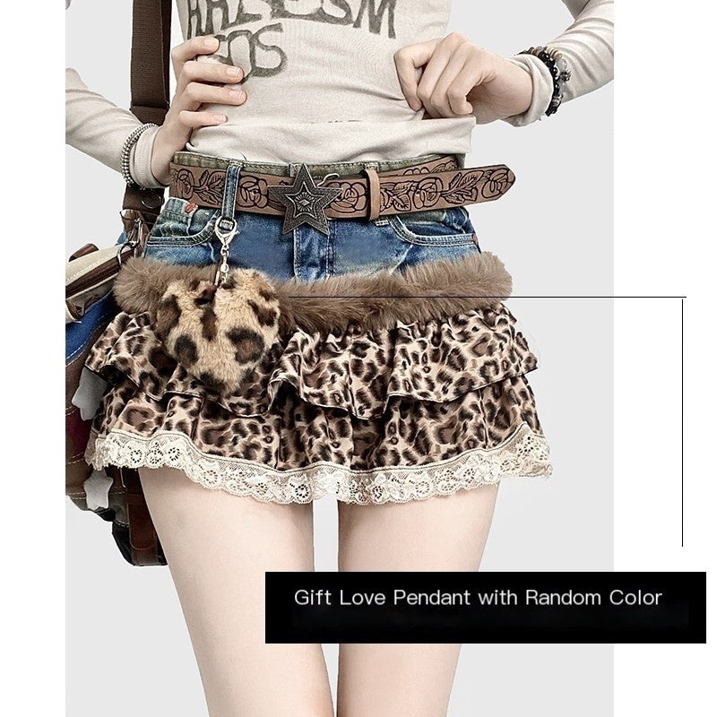 REDDACHIC_Leopard_Print_Patchwork_Tiered_Cake_Women'S_Lace_Denim_Mini_Skirts_MISSTT