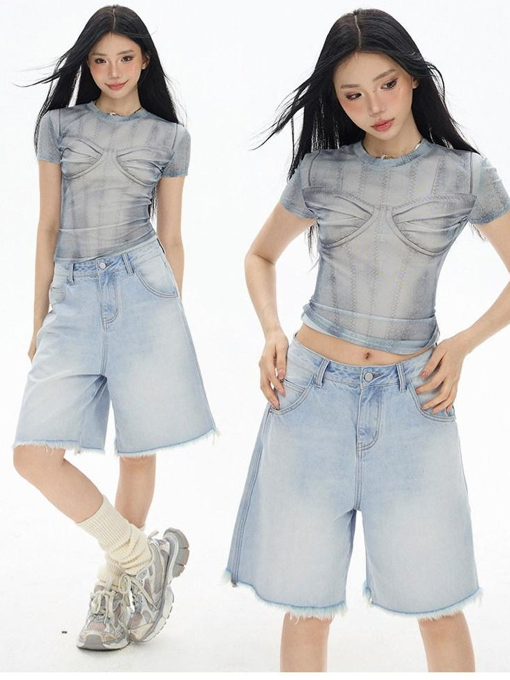 ZERO Washed Light Blue Low Rise Loose Fit Zip Fly Casual Women Straight Leg Jeans
