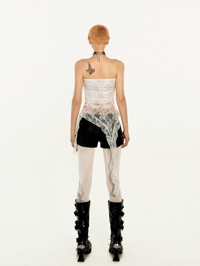 Nico Molly Fringe Slim Fit Punk Street Women Solid Black White Silver Tube Tops