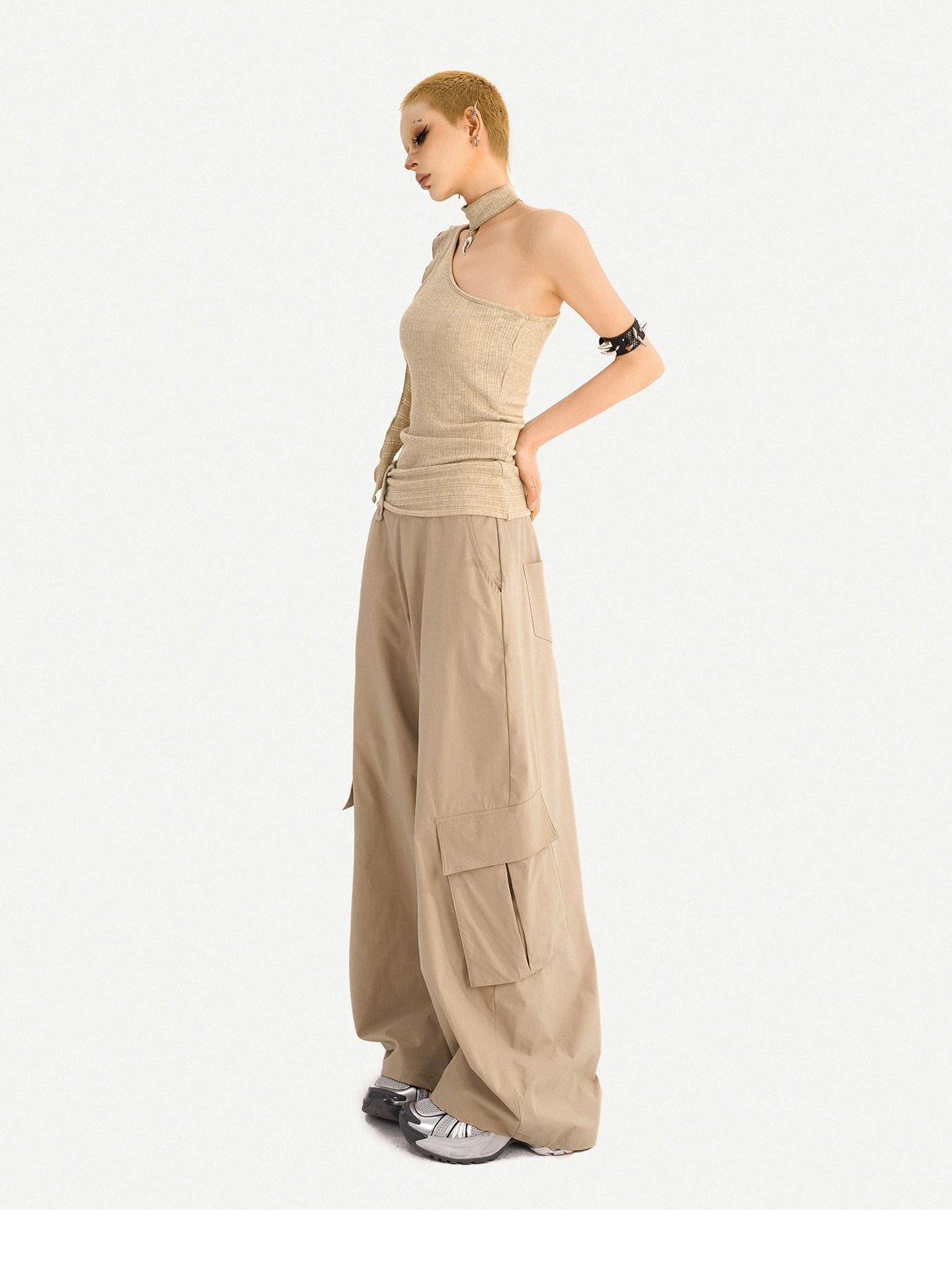 Nico Molly Khaki Padded Slim Street Style Casual Travel Youth Off Shoulder Crop Tops