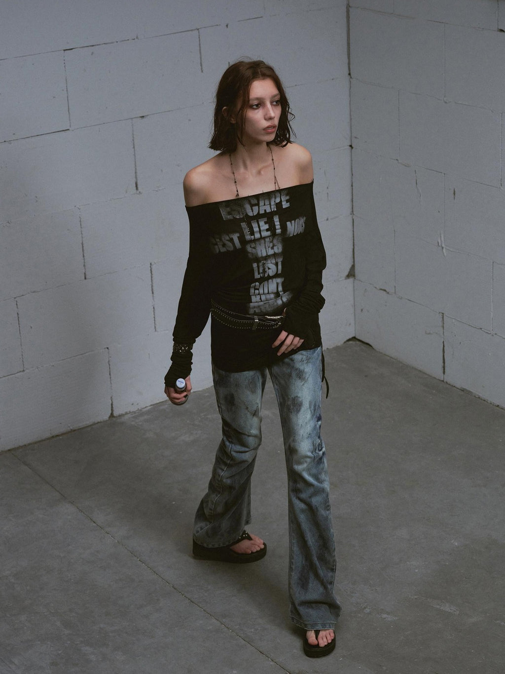 Cest Nous Lyocell Printed Street Punk Loose Batwing Women Crop Offshouldercroptops