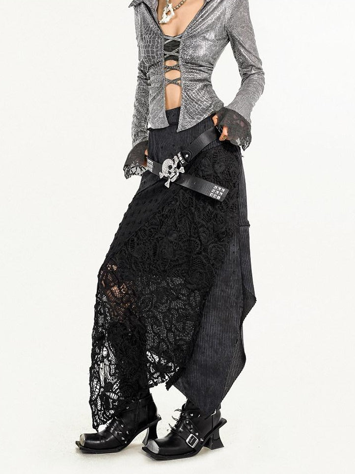 Nico Molly High Waist Asymmetrical Patchwork A Line Lined Women Casual Vintage Maxi Skirts