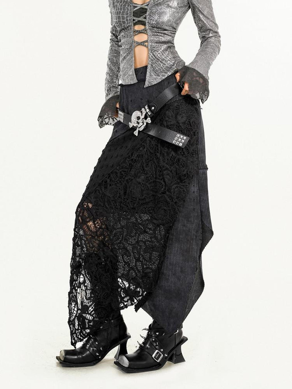 Nico Molly High Waist Asymmetrical Patchwork A Line Lined Women Casual Vintage Maxi Skirts